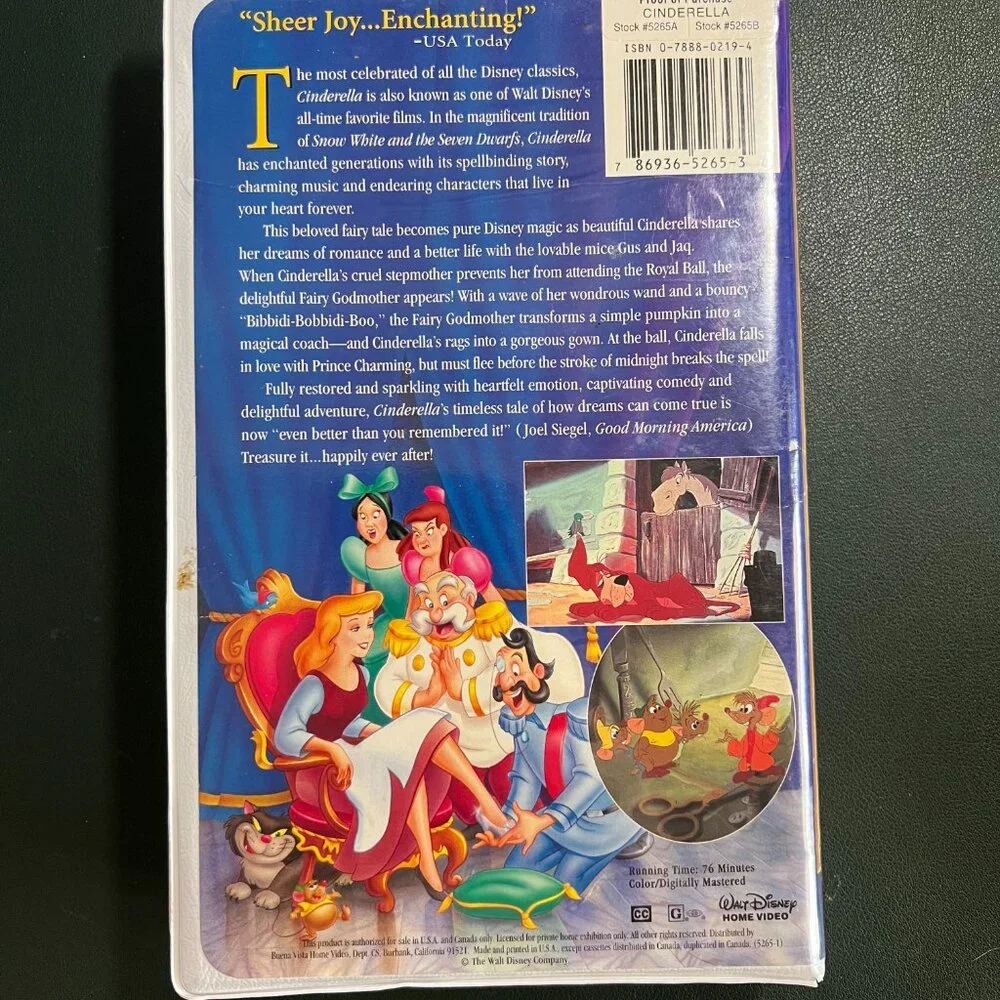 Disney VHS - Cinderella (1995) - Masterpiece Collection - 5265-1 First Pressing